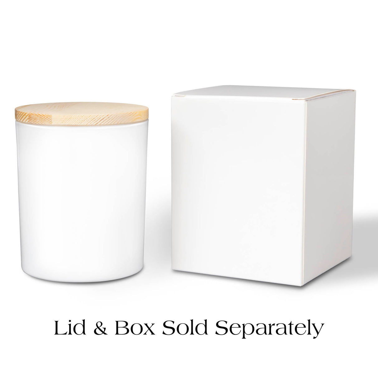 White container with wooden lid next to a white box on a white background, with text 'Lid & Box Sold Separately'.