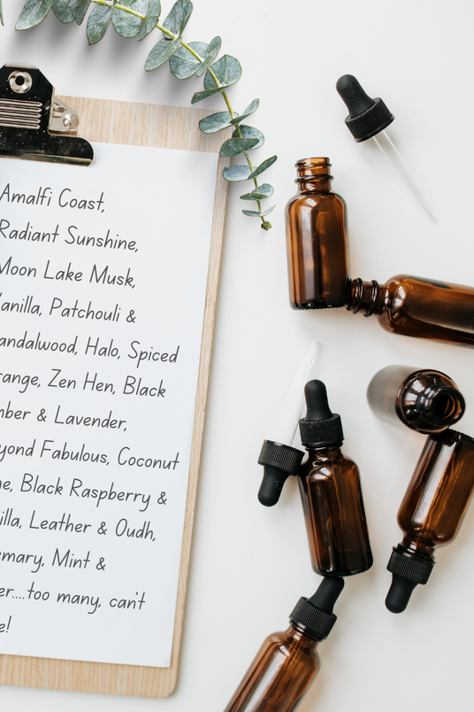 A clipboard showing an overwhelming selection of oils to choose from