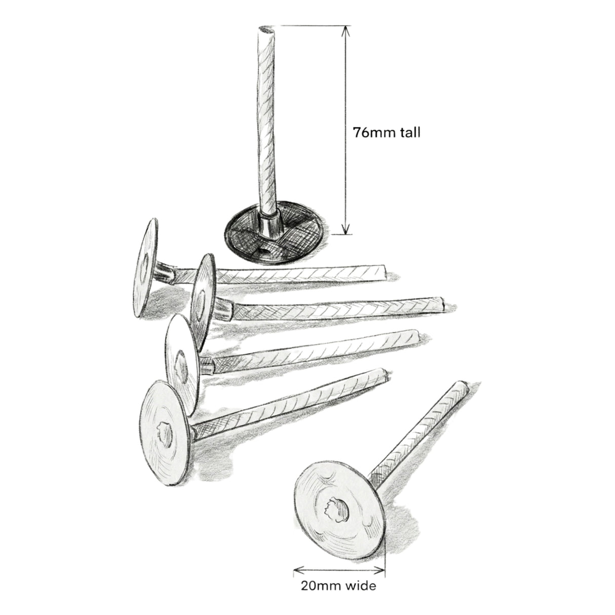 Illustration of HTP votive wicks with dimensions on a white background