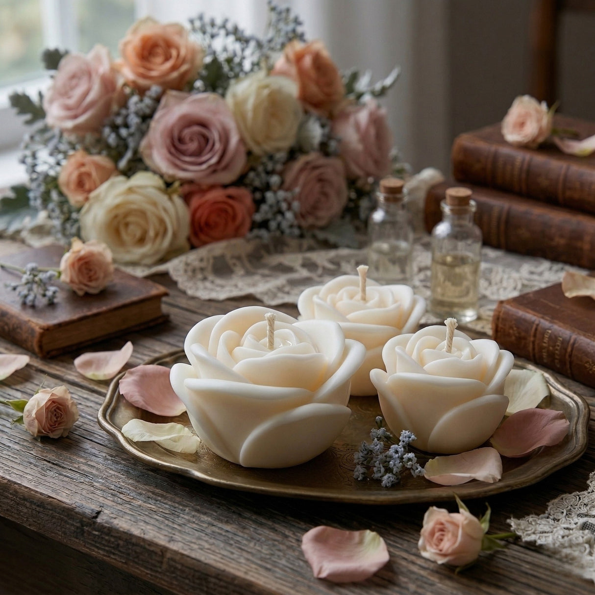 Rose Pillar Candle Silicone Mould — Sculpted Bloom Shape