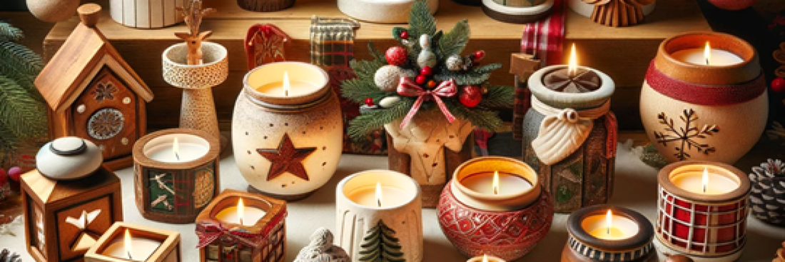 A selection of handmade Christmas candle holders in different styles.
