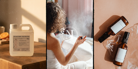 a trio of images showing room sprays and the ingredients that make them up