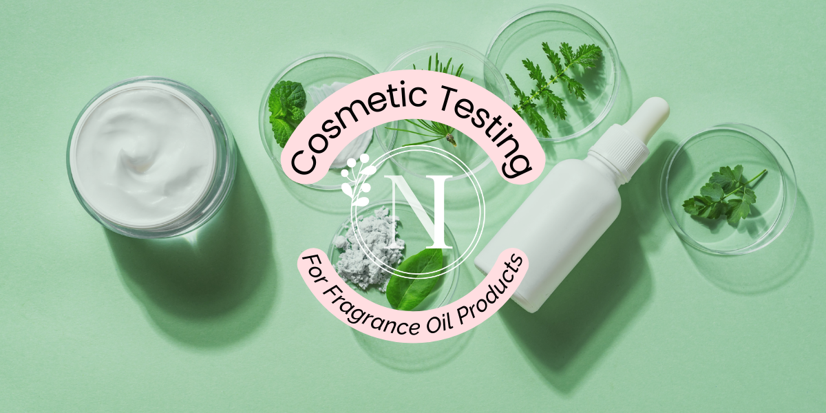 a banner for a blog on cosmetic testing for fragrance oil products