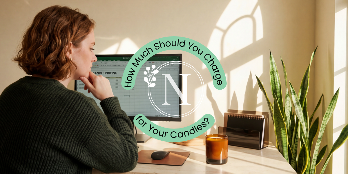 a lady contemplating how much she should charge for her candles