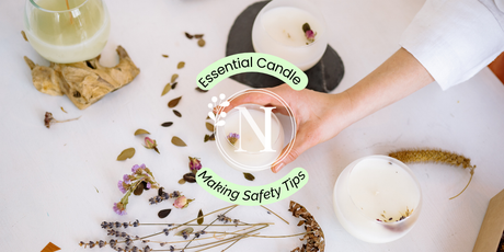 A worktop with a bowl of wax, candle wicks, oil and jug ready for candle making