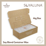 Soyaluna soy blend container wax in a cardboard box on a beige background