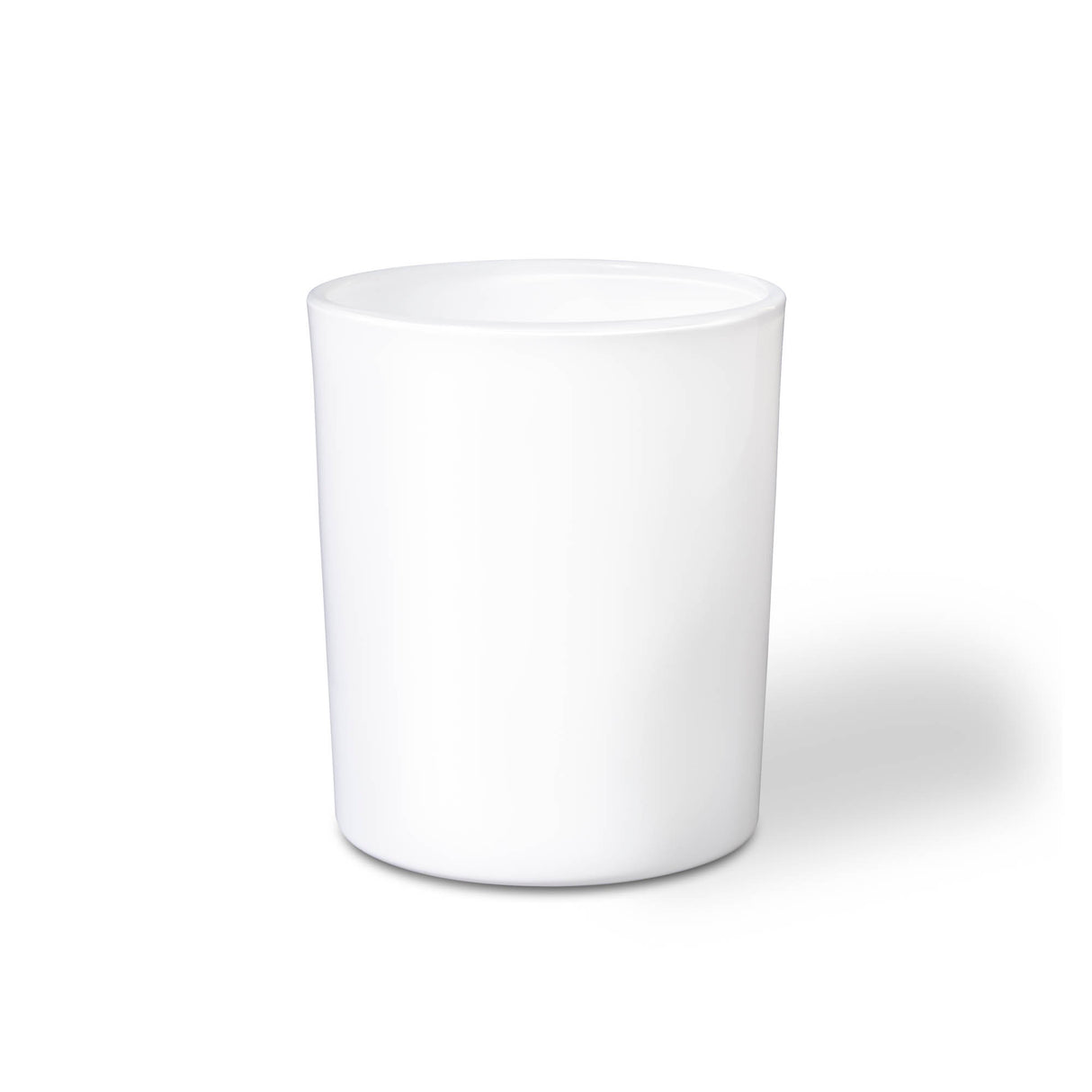 A medium-sized, translucent gloss white glass candle jar 