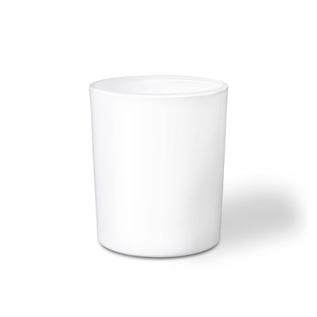 A medium-sized, translucent gloss white glass candle jar 
