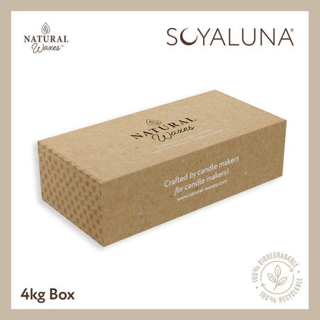 Soyaluna natural wax packaging box on a beige background