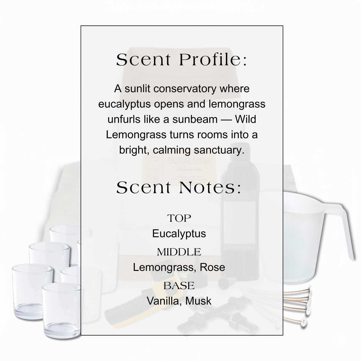 Scent profile of Wild Lemongrass with product packaging and notes.