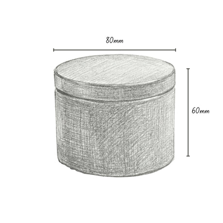 Candle tin sketch with dimensions labelled on a white background
