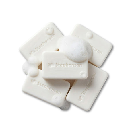 White soap bars with 'Stephenson' branding on a white background
