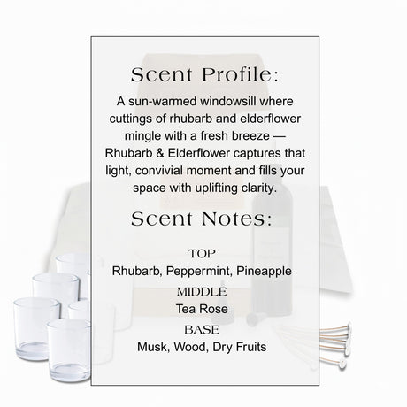 Product packaging with scent profile and notes on a white background