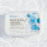 Stephenson Melt & Pour Crystal soap base packaging on a water background