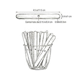 Illustration of a small glass container with wooden wick holders, showing dimensions on a white background.