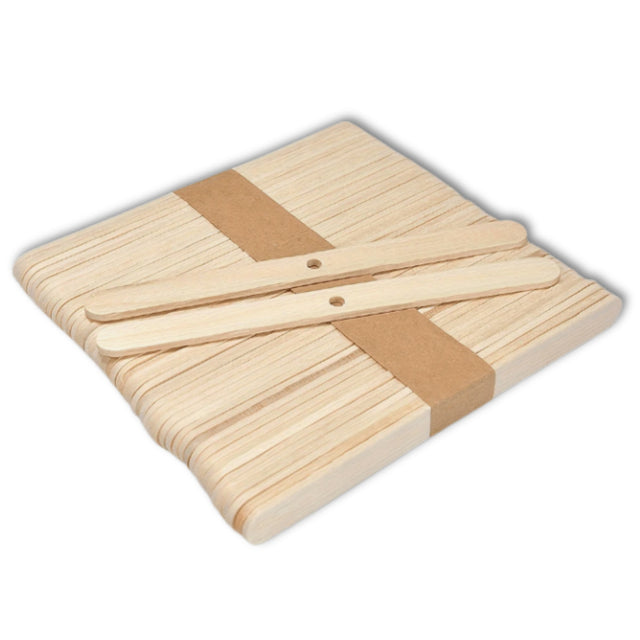 Set of wooden wick holders with a cardboard holder on a white background