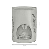 Ceramice wax melt burner with feather cut-outs on a white background