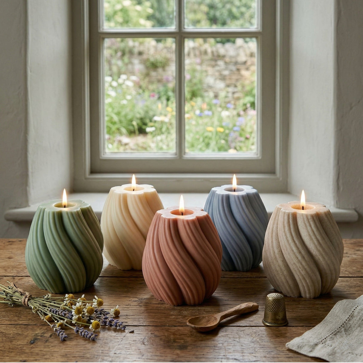 Geometric Swirl Pillar Candle Mould — Sculptural Twist Shape