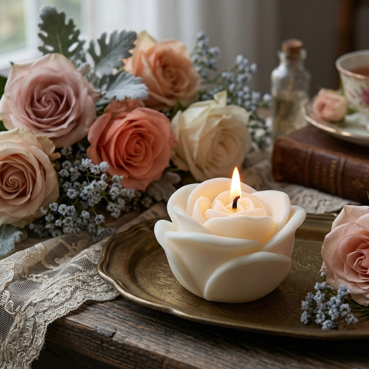 Rose Pillar Candle Silicone Mould — Sculpted Bloom Shape